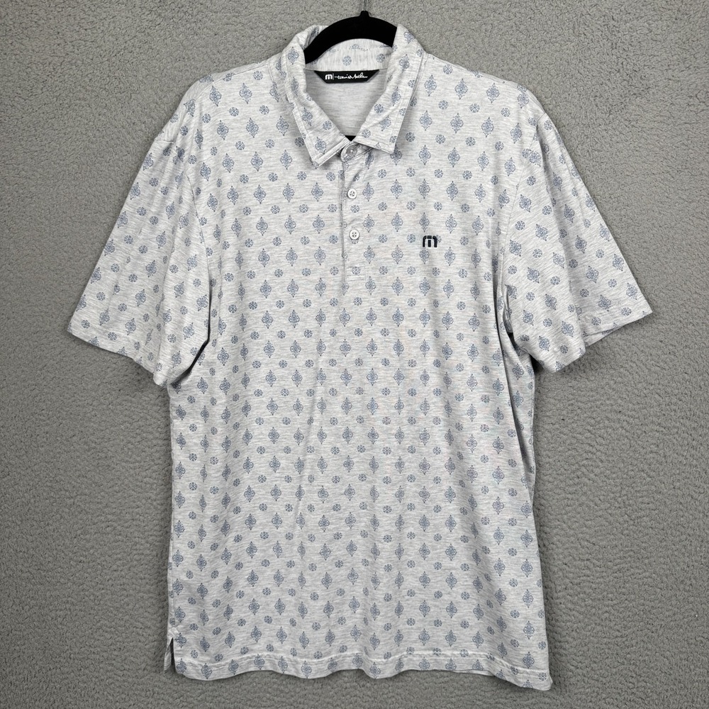 Travis Mathew Polo Shirt Mens L Gray Geometric Golf Preppy Athleisure Office